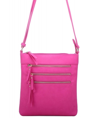 Crossbody Purse Bag Triple Zipper WU093 FUCHSIA